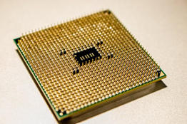 Close-up of semiconductor processor used in electronics and chip manufacturing