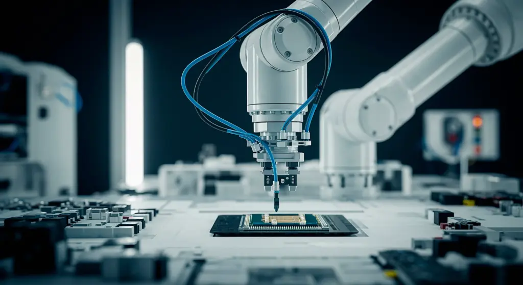 robotic-arm-placing-chip-circuit-board