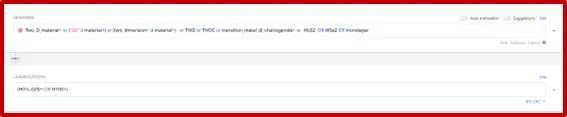 Figure 5: Bridged legacy/new-code query for a TMD-channel transistor invalidity search, CPC = (H01L-029/+ OR H10D+). Screenshot: Questel Orbit.