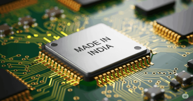 Made in India semiconductor chip on circuit board highlighting domestic electronics manufacturing.
